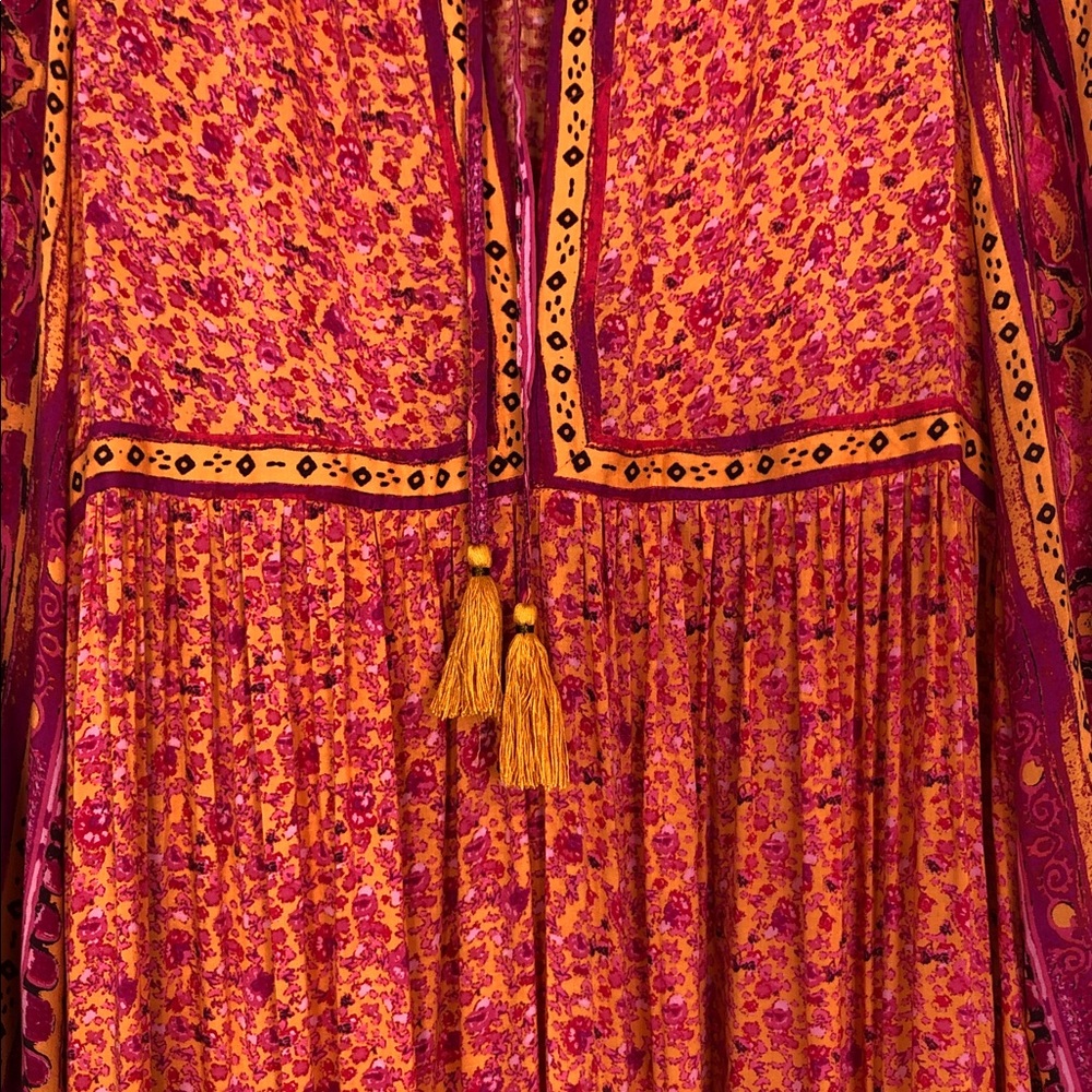 FREE PEOPLE  Happy Feeling Maxi Vibrant Pink & Orange Long Sleeve Dress Size S - Picture 10 of 16